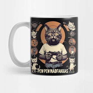 Pew Pew Madafakas Cat Crazy Vintage Funny Cat Owners T-Shirt Graphic T-Shirt Mug